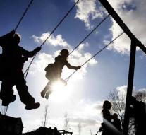 Adults of swings hunted by children with gun and stones