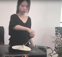 Chinese cooks with office supplies