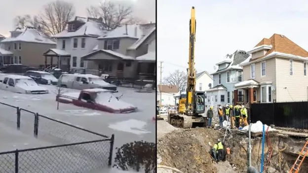 Extreme Cold Causes Water Main to Burst: Streets Submerged in Icy Water
